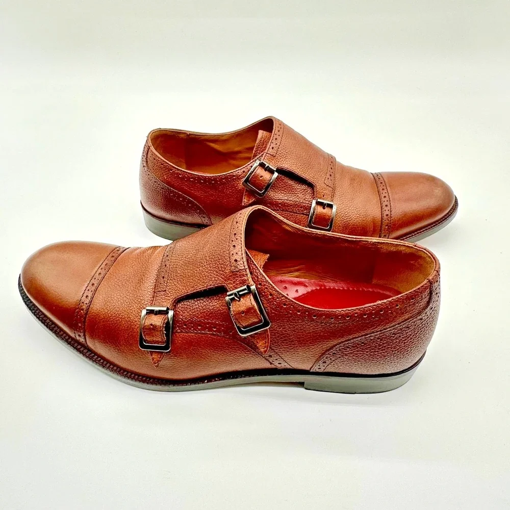 Johnston & Murphy Clayton 28KL Double Monk Strap Shoes 10.5M – Tan Leather & Box